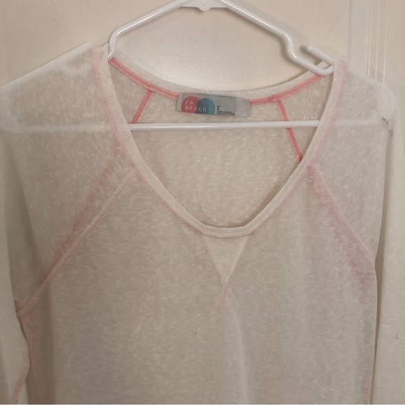 Free People Beach gauze pink blouse long sleeve lightweight pink summer top L - Picture 3 of 11